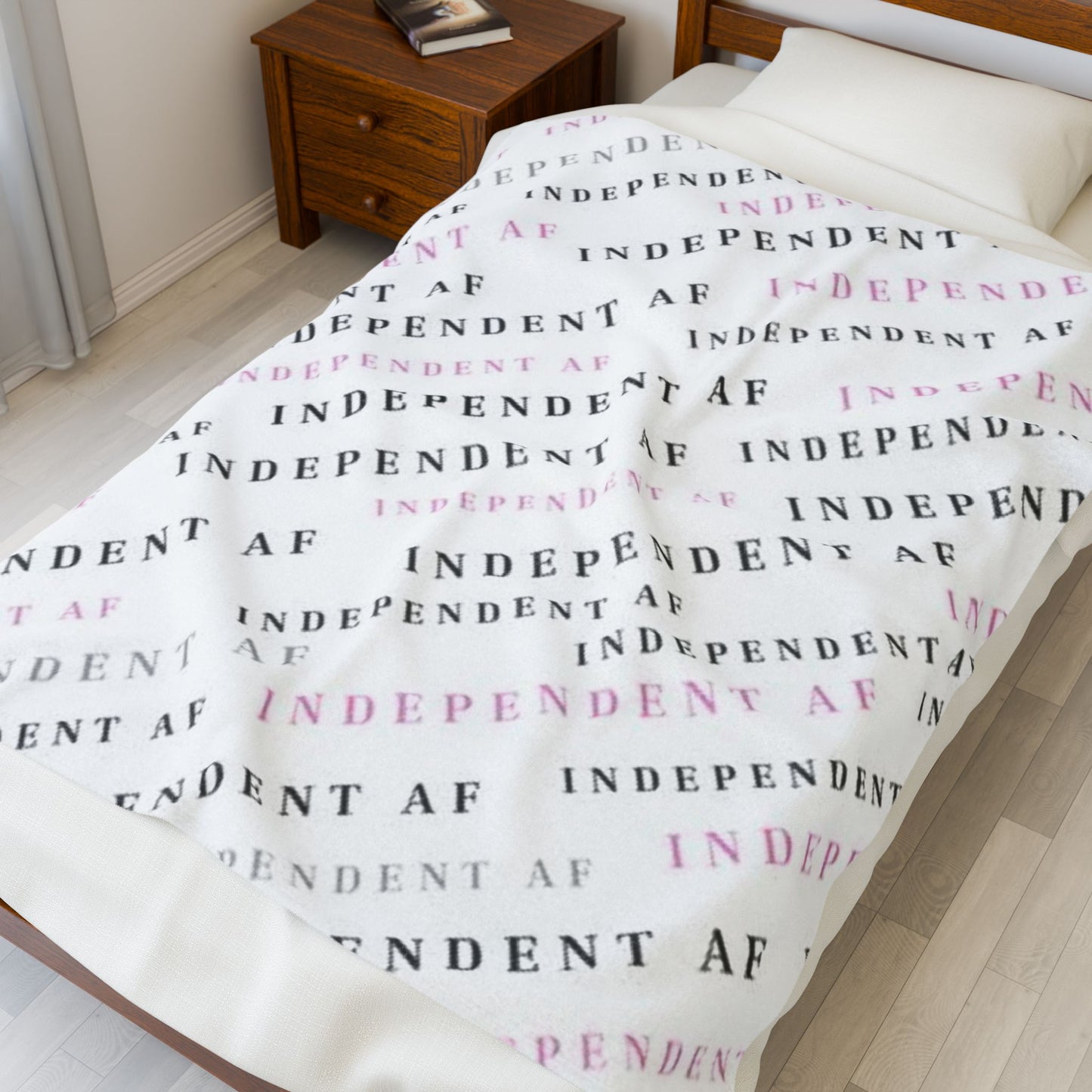 Cozy Velveteen Plush Blanket - Independent AF Design for Self-Love & Empowerment - pink