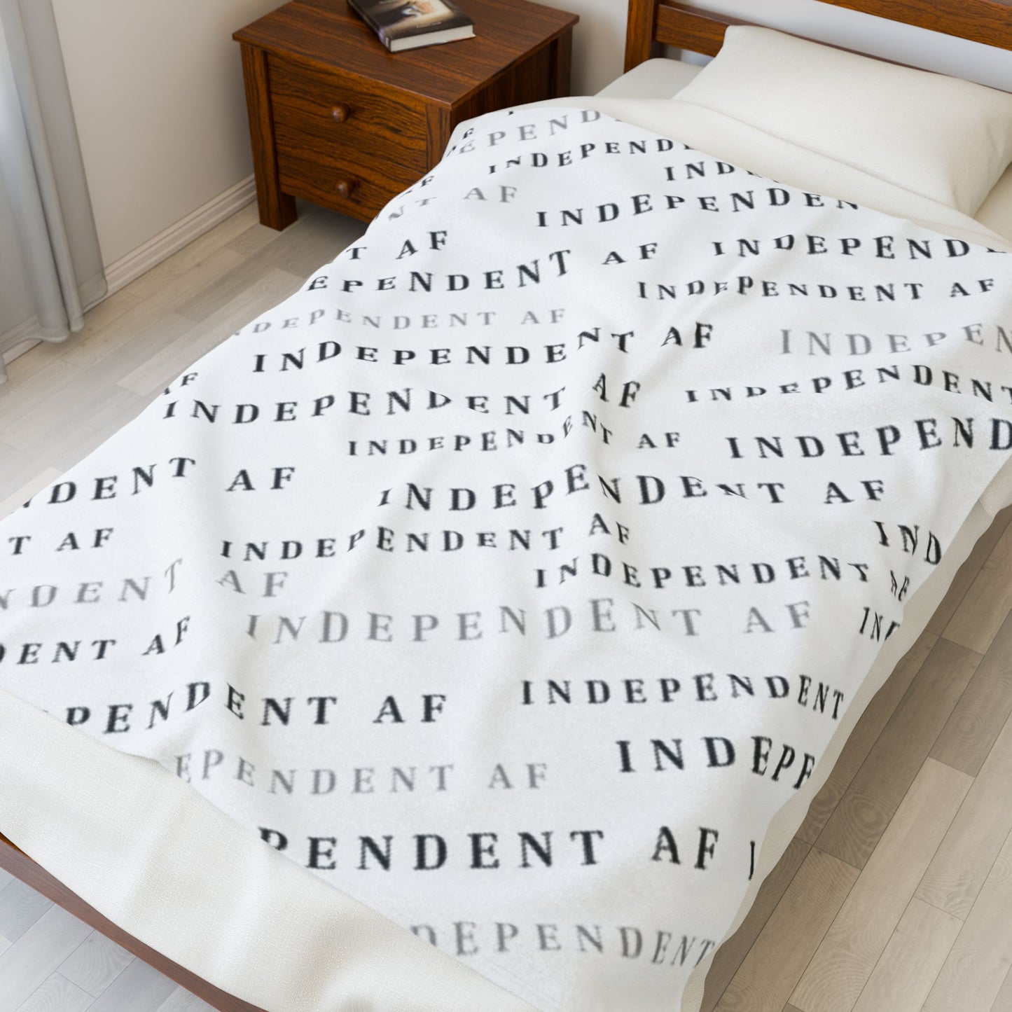 Cozy Independent AF Velveteen Plush Blanket Grey