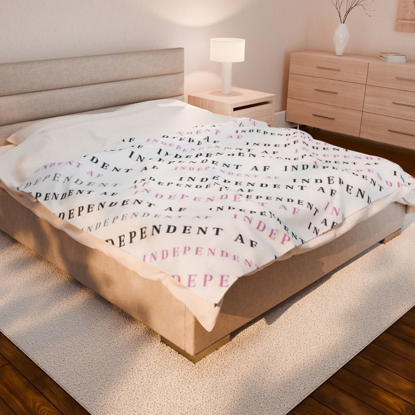 Cozy Velveteen Plush Blanket - Independent AF Design for Self-Love & Empowerment - pink