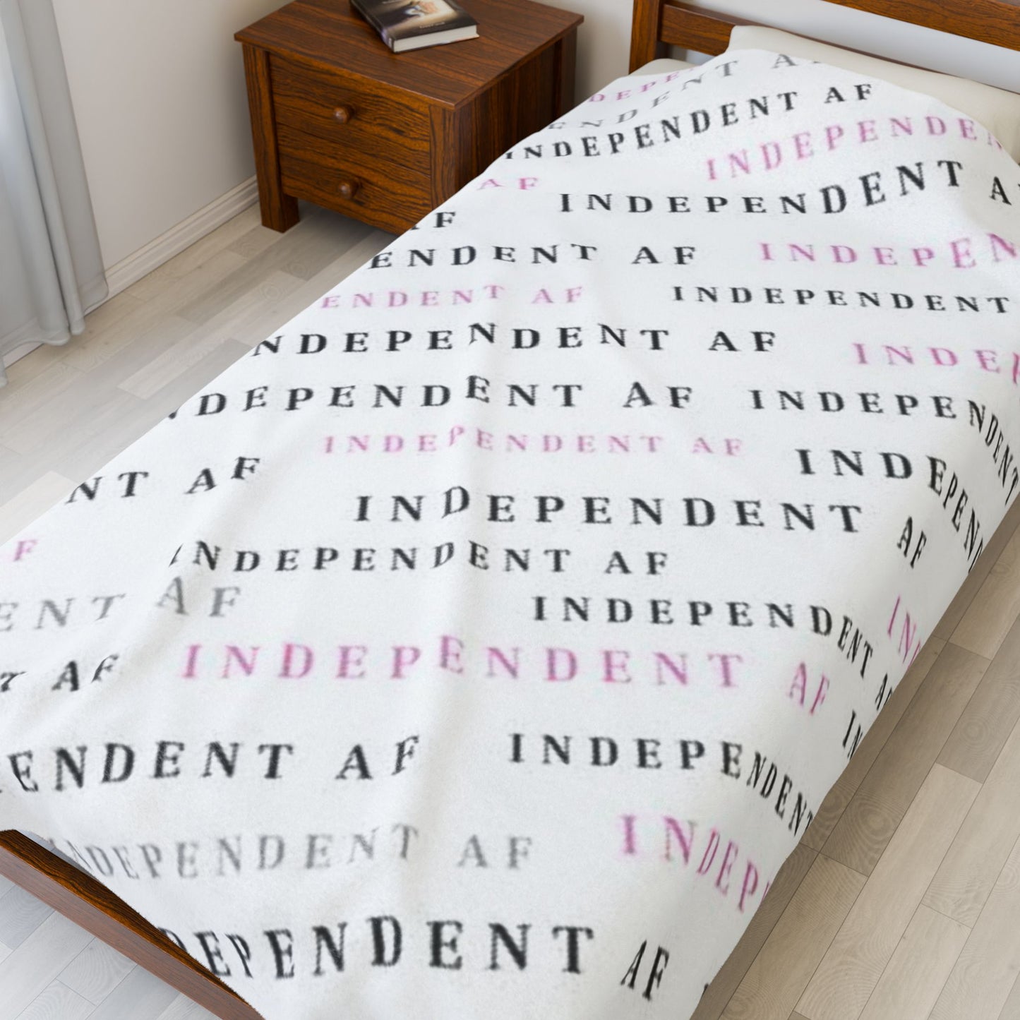 Cozy Velveteen Plush Blanket - Independent AF Design for Self-Love & Empowerment - pink